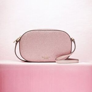 Kate Spade New York Glimmer Glitter Oval Camera Crossbody Bag Mitten Pink NWT